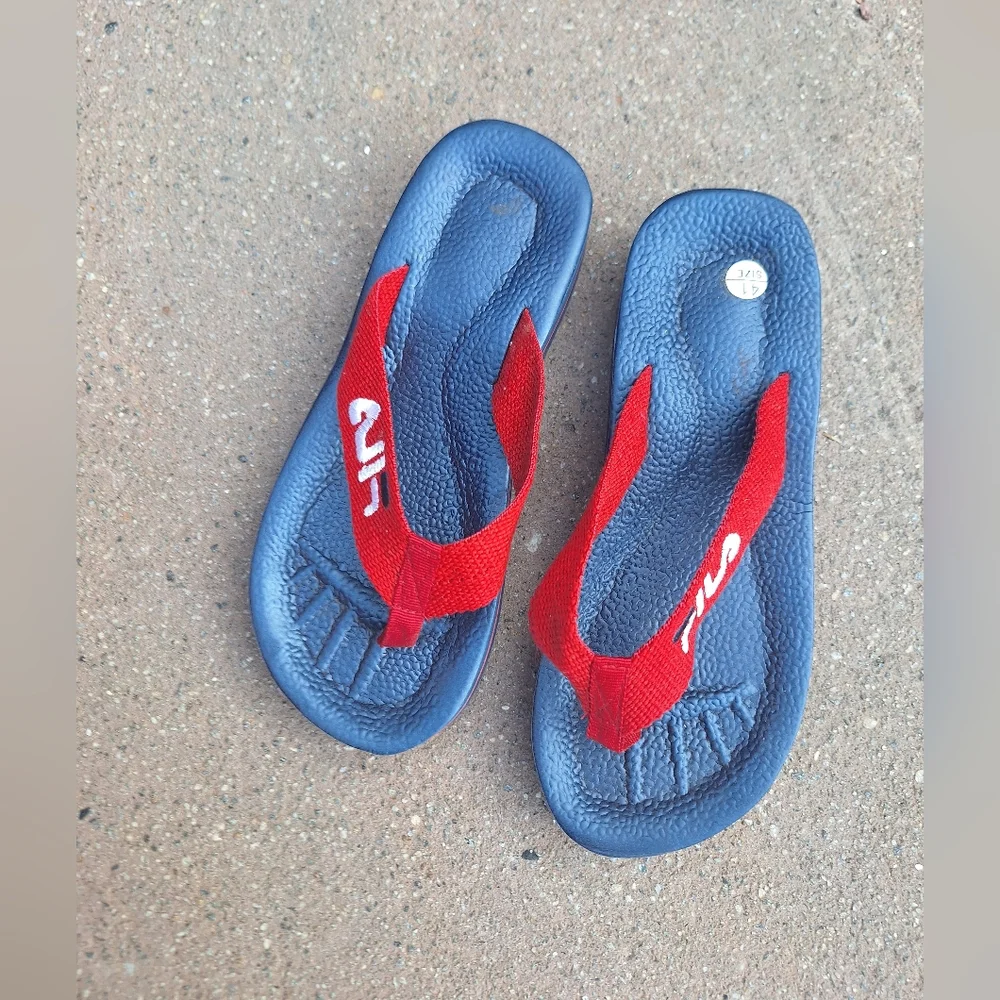 Fila Flip Flops Vintage Stock Blue with Red Canvas Straps